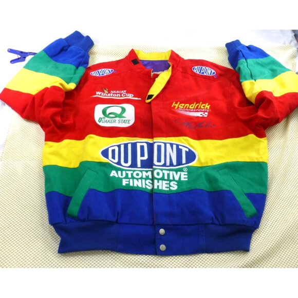 Vtg NASCAR Race Jacket Mens XL Rainbow Jeff Gordon 24 Hamilton, 2 Signatures - Picture 1 of 16